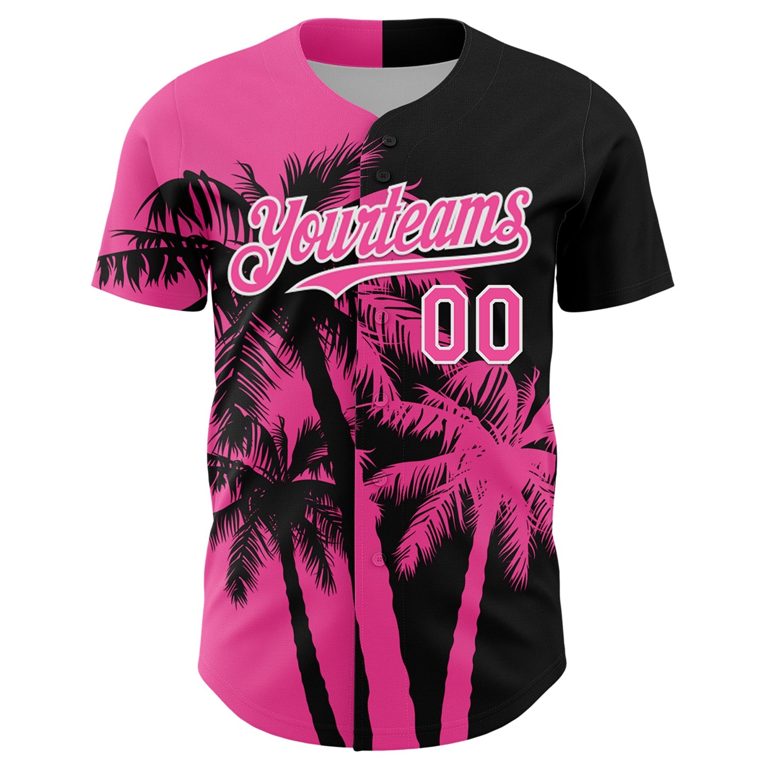 Custom Black Pink-White 3D Pattern Design Hawaii Palm Trees Tropical Coconut Authentic Baseball Jersey