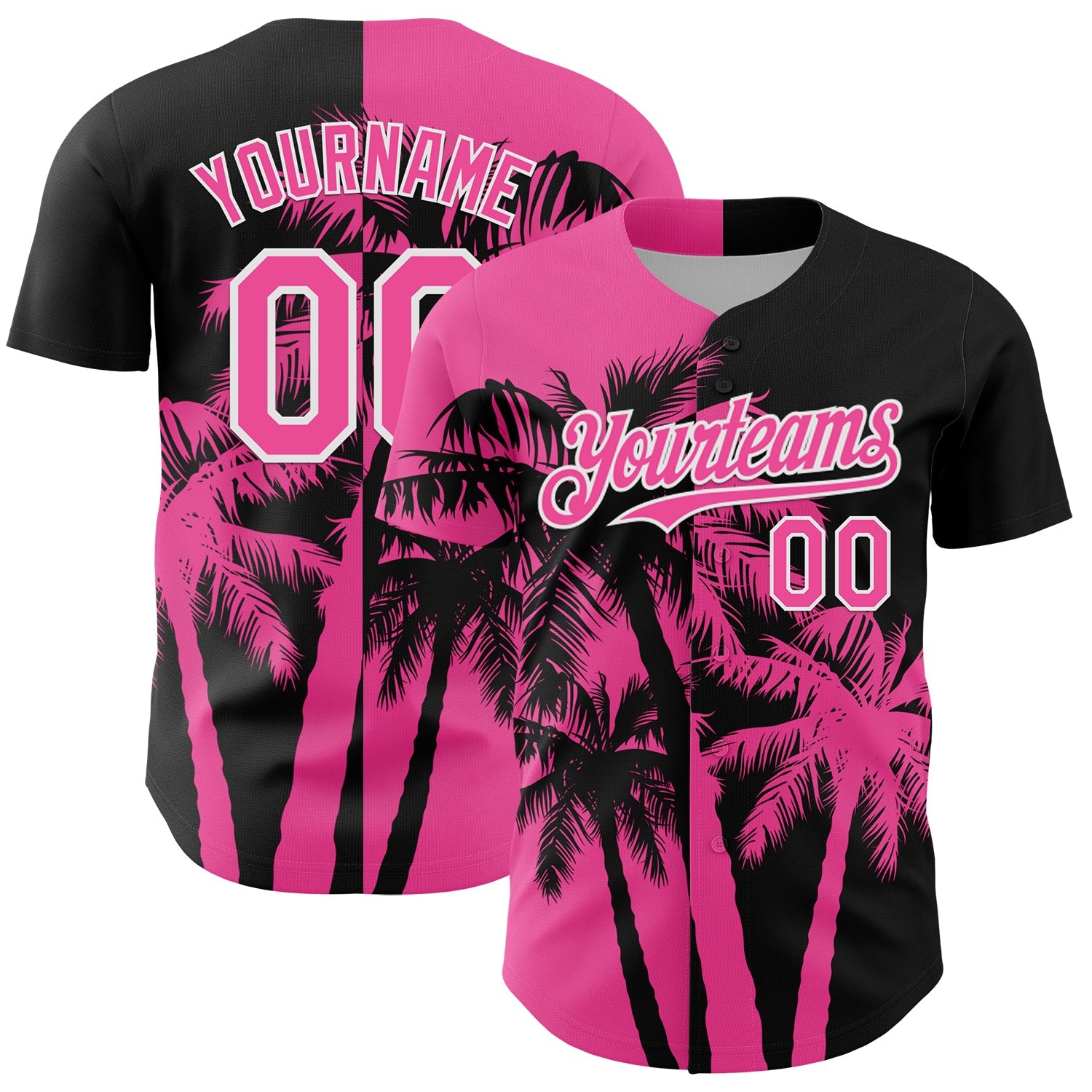 Custom Black Pink-White 3D Pattern Design Hawaii Palm Trees Tropical Coconut Authentic Baseball Jersey