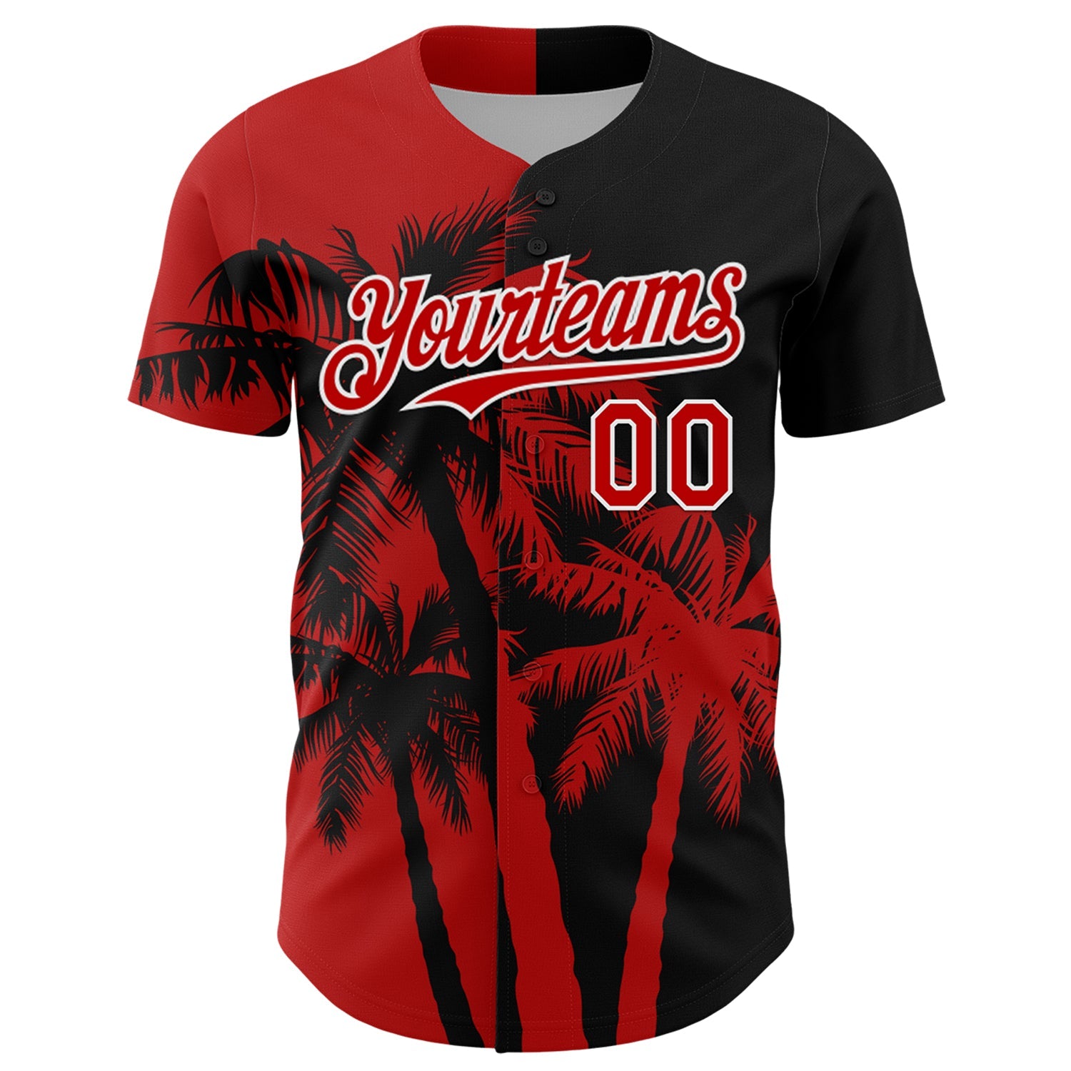 Custom Black Red-White 3D Pattern Design Hawaii Palm Trees Tropical Coconut Authentic Baseball Jersey