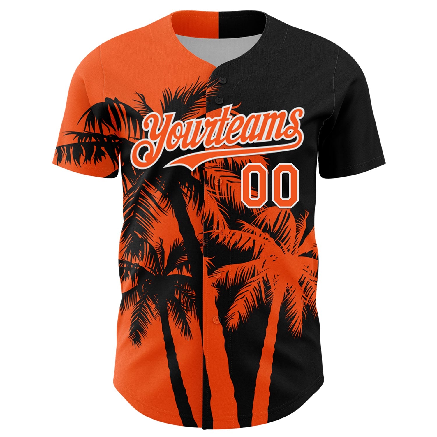 Custom Black Orange-White 3D Pattern Design Hawaii Palm Trees Tropical Coconut Authentic Baseball Jersey