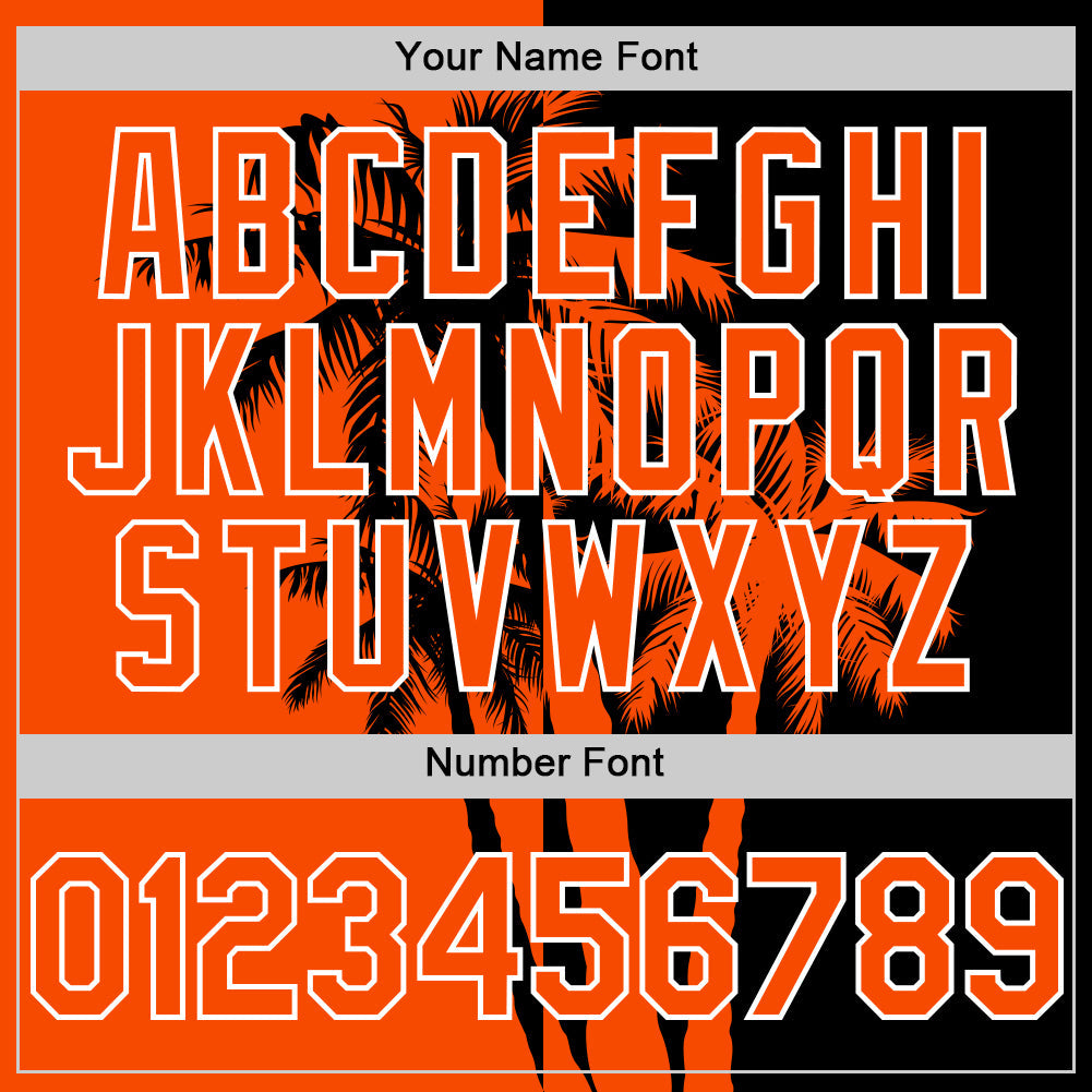 Custom Black Orange-White 3D Pattern Design Hawaii Palm Trees Tropical Coconut Authentic Baseball Jersey