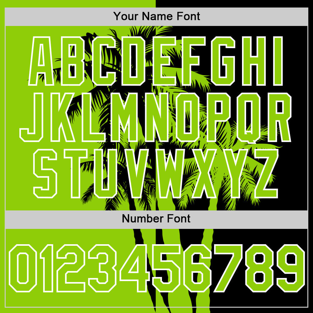 Custom Black Neon Green-White 3D Pattern Design Hawaii Palm Trees Tropical Coconut Authentic Baseball Jersey