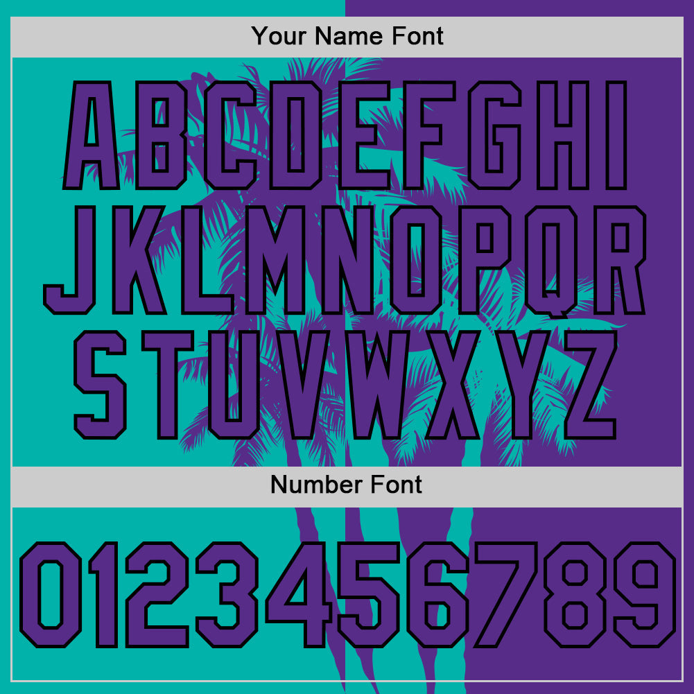 Custom Purple Aqua-Black 3D Pattern Design Hawaii Palm Trees Tropical Coconut Authentic Baseball Jersey