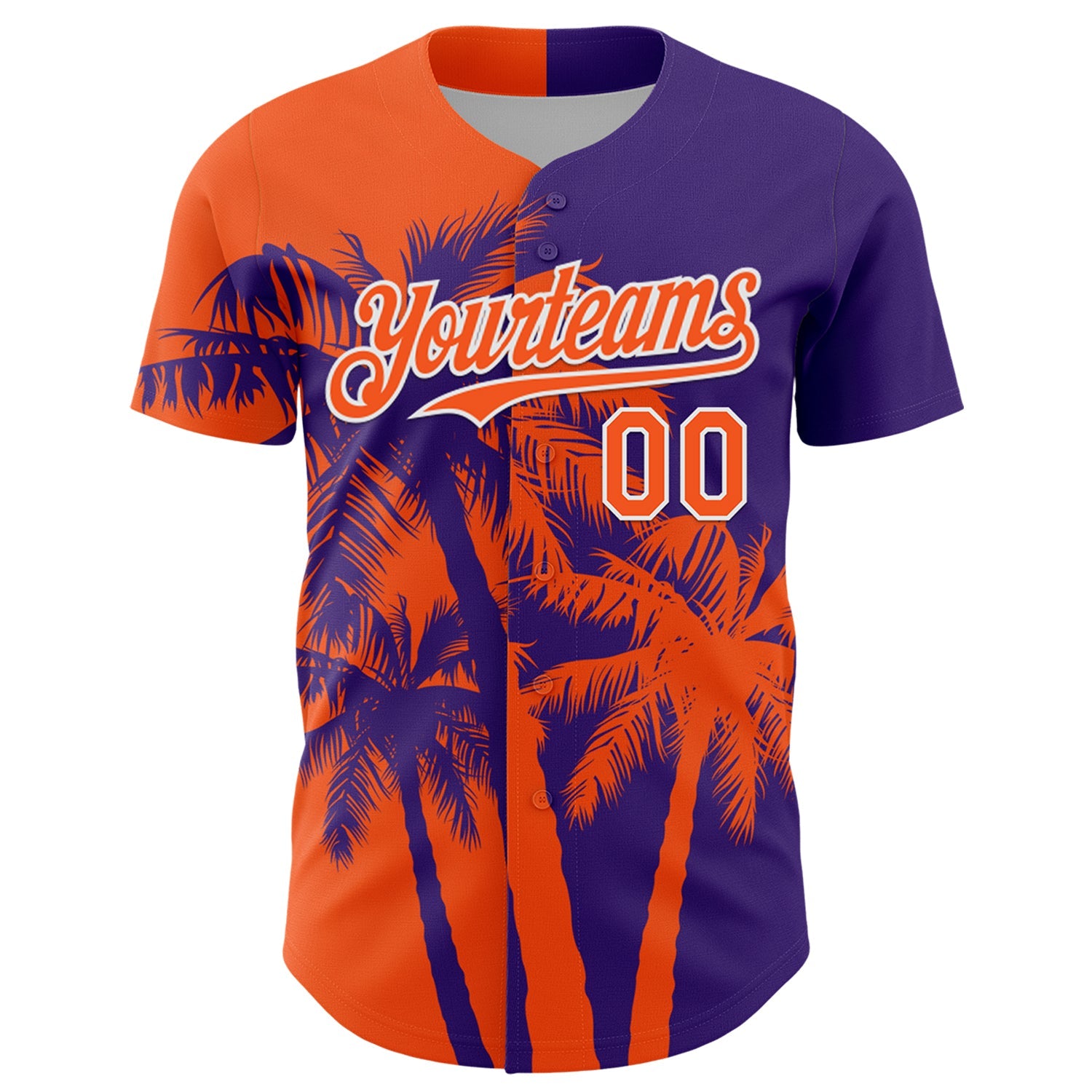 Custom Purple Orange-White 3D Pattern Design Hawaii Palm Trees Tropical Coconut Authentic Baseball Jersey