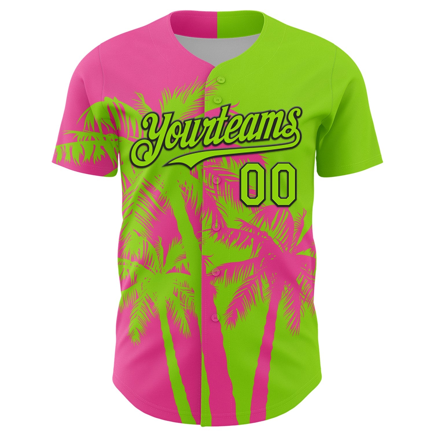 Custom Neon Green Pink-Black 3D Pattern Design Hawaii Palm Trees Tropical Coconut Authentic Baseball Jersey