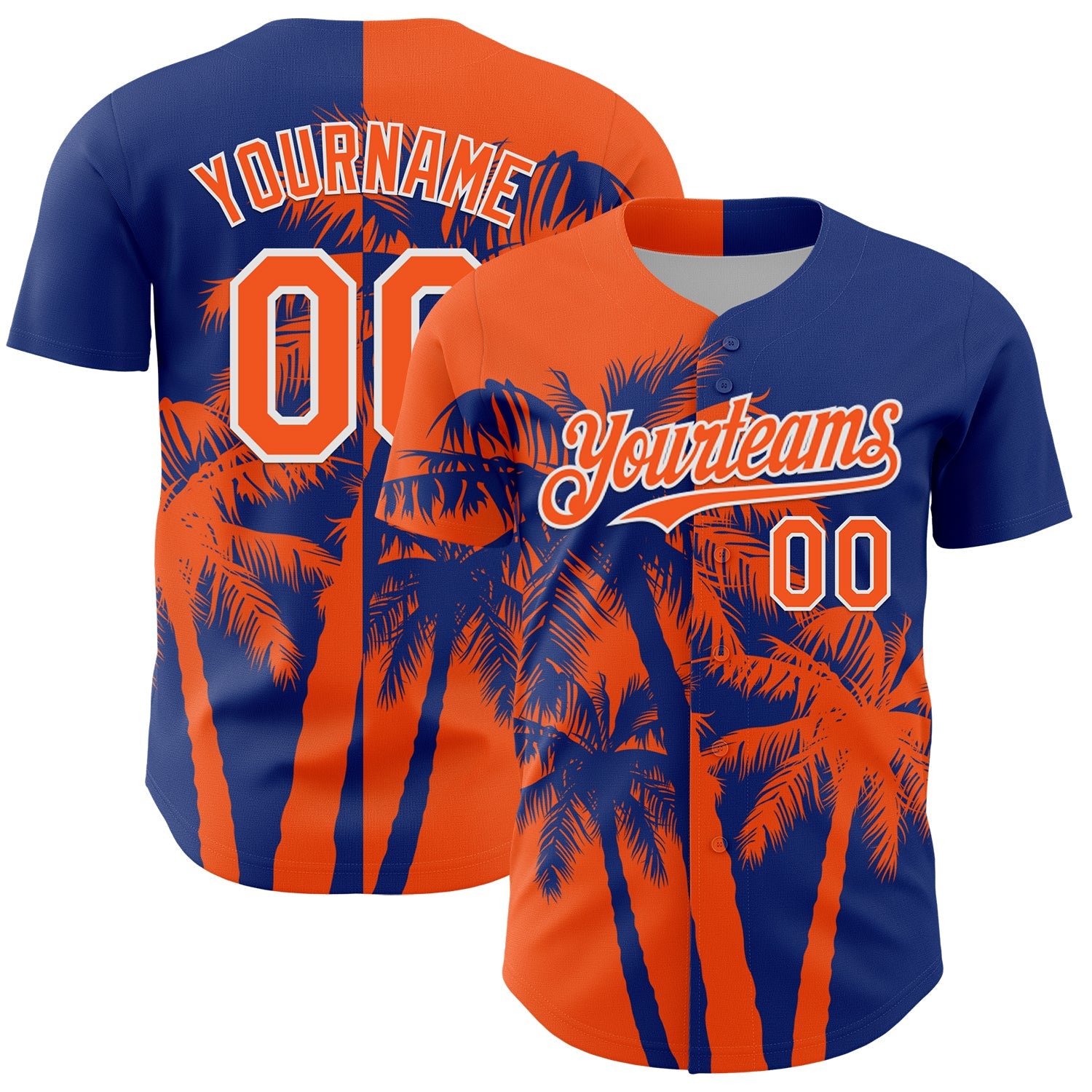 Custom Royal Orange-White 3D Pattern Design Hawaii Palm Trees Tropical Coconut Authentic Baseball Jersey