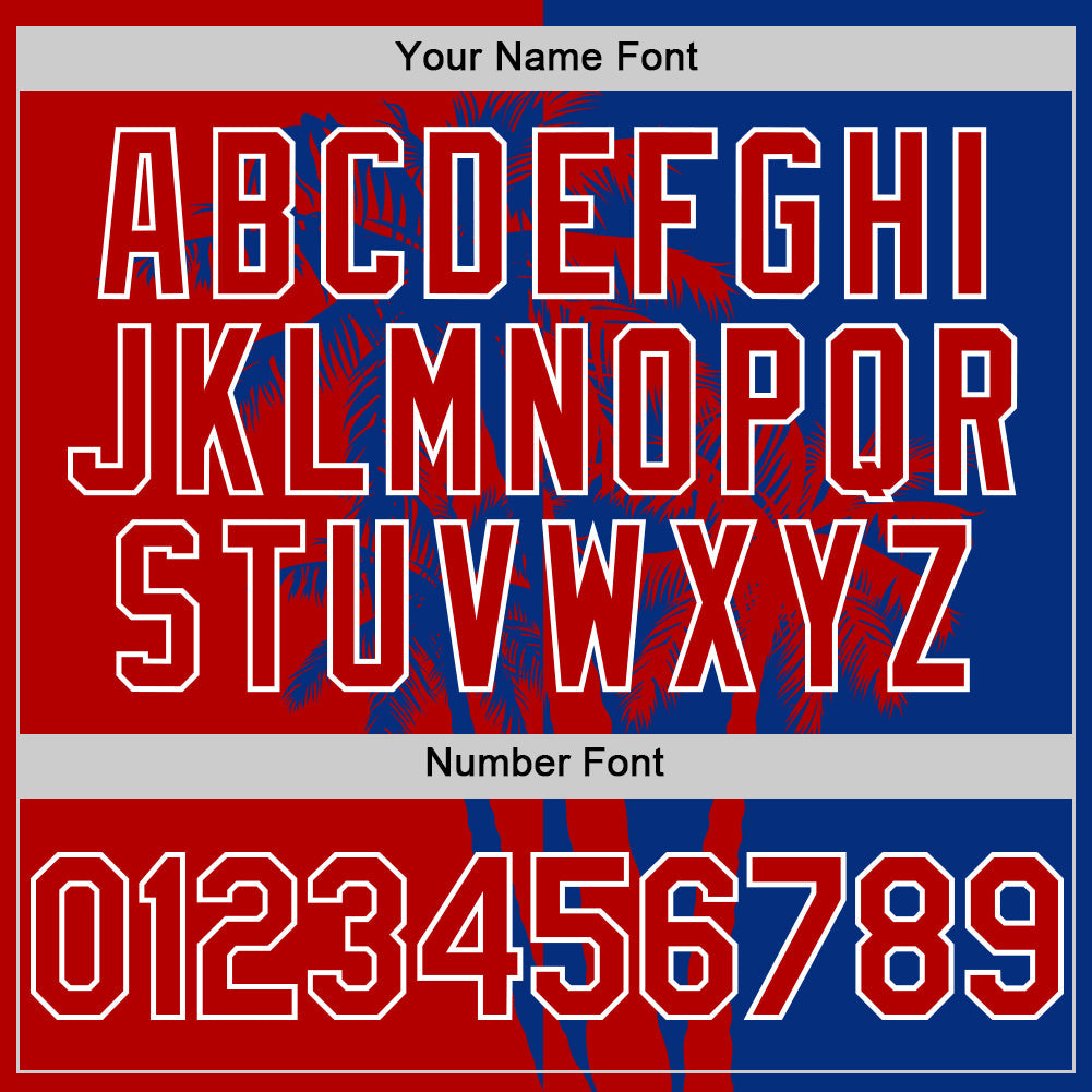 Custom Royal Red-White 3D Pattern Design Hawaii Palm Trees Tropical Coconut Authentic Baseball Jersey