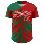 Custom Red Kelly Green-White 3D Pattern Design Hawaii Palm Trees Tropical Coconut Authentic Baseball Jersey