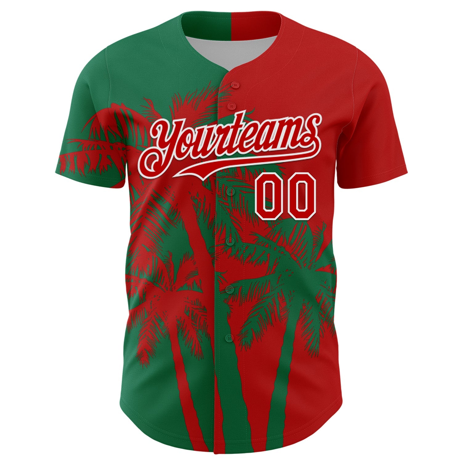 Custom Red Kelly Green-White 3D Pattern Design Hawaii Palm Trees Tropical Coconut Authentic Baseball Jersey