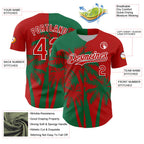 Custom Red Kelly Green-White 3D Pattern Design Hawaii Palm Trees Tropical Coconut Authentic Baseball Jersey