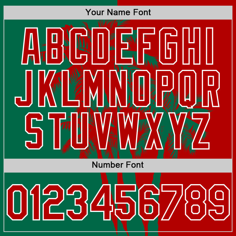 Custom Red Kelly Green-White 3D Pattern Design Hawaii Palm Trees Tropical Coconut Authentic Baseball Jersey