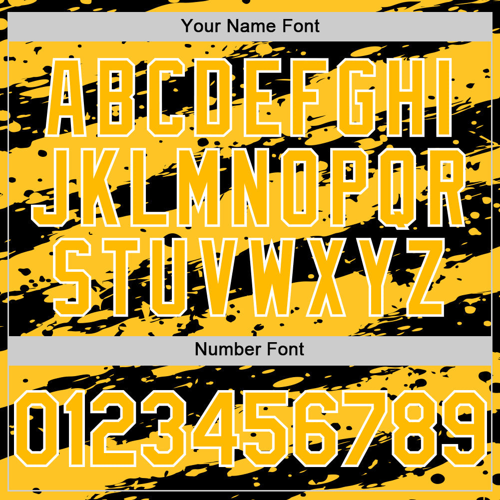 Custom Gold Black-White 3D Pattern Design Paint Splash Stripe Authentic Baseball Jersey