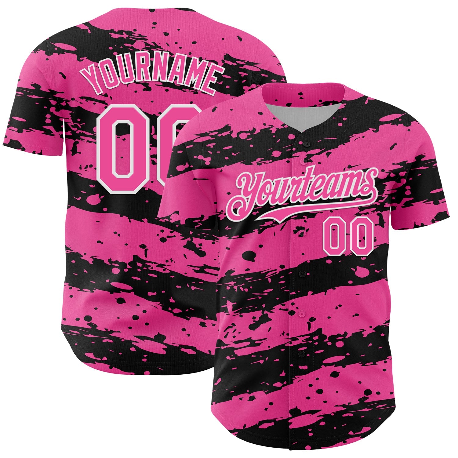 Custom Pink Black-White 3D Pattern Design Paint Splash Stripe Authentic Baseball Jersey