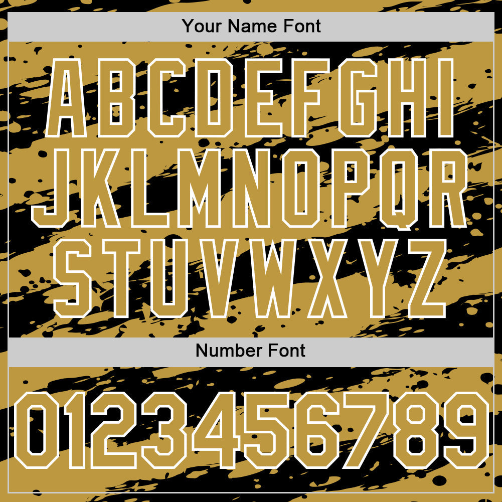 Custom Old Gold Black-White 3D Pattern Design Paint Splash Stripe Authentic Baseball Jersey