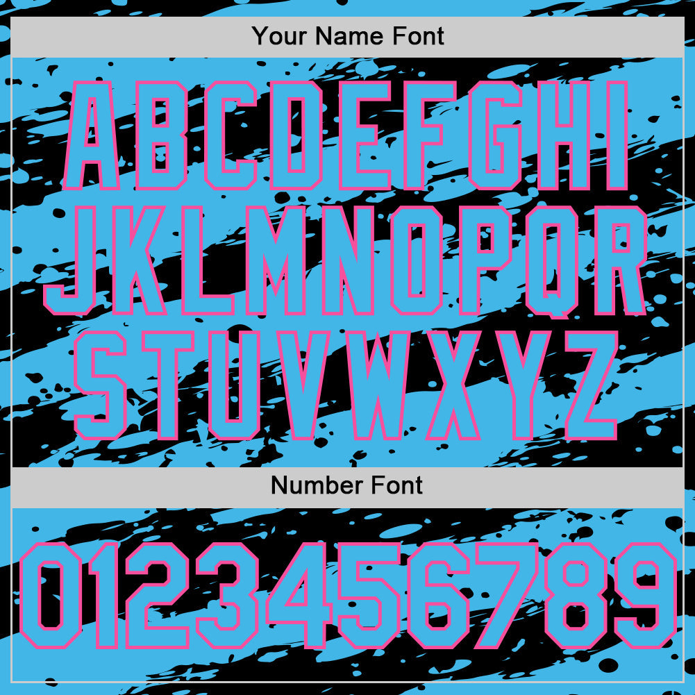 Custom Sky Blue Black-Pink 3D Pattern Design Paint Splash Stripe Authentic Baseball Jersey