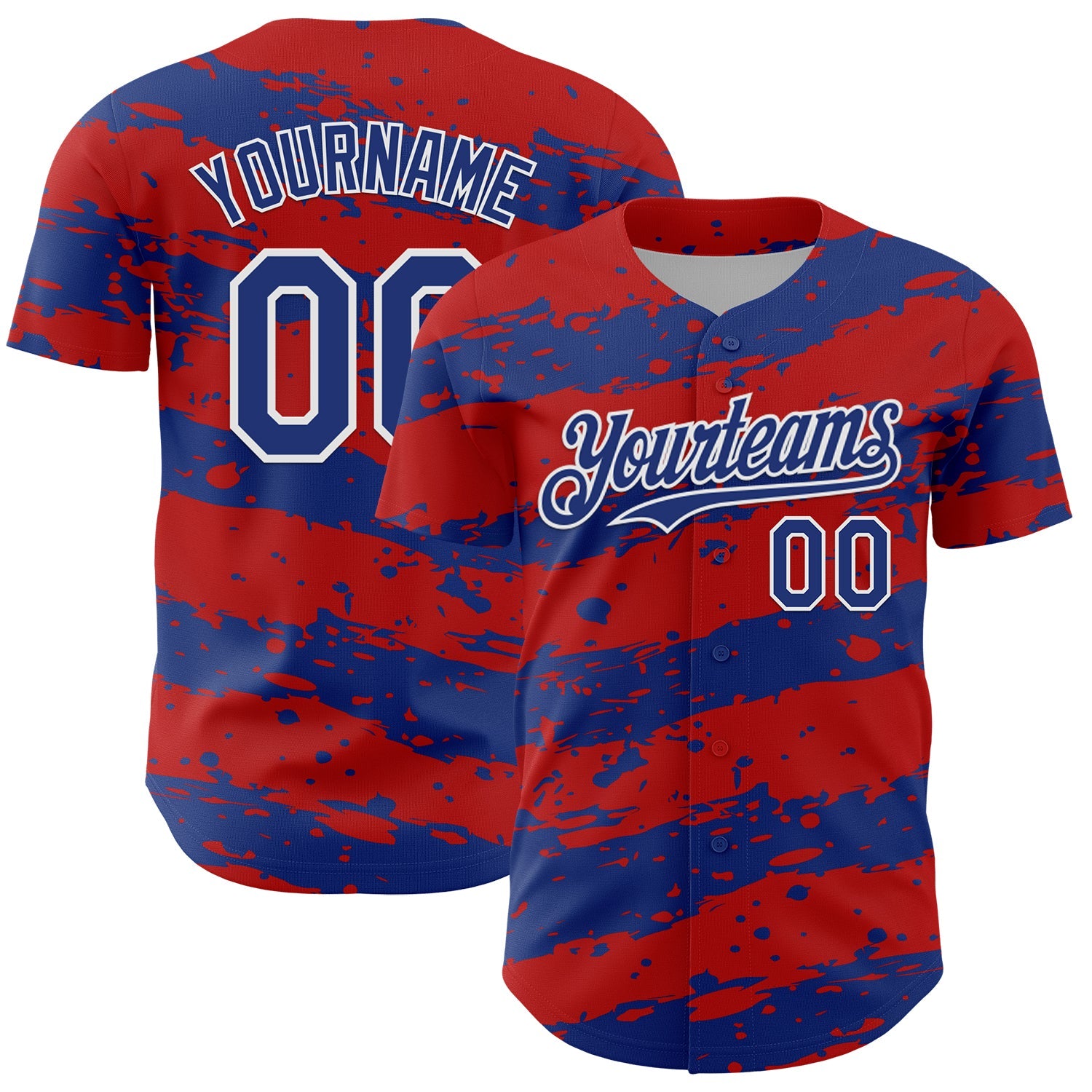 Custom Red Royal-White 3D Pattern Design Paint Splash Stripe Authentic Baseball Jersey