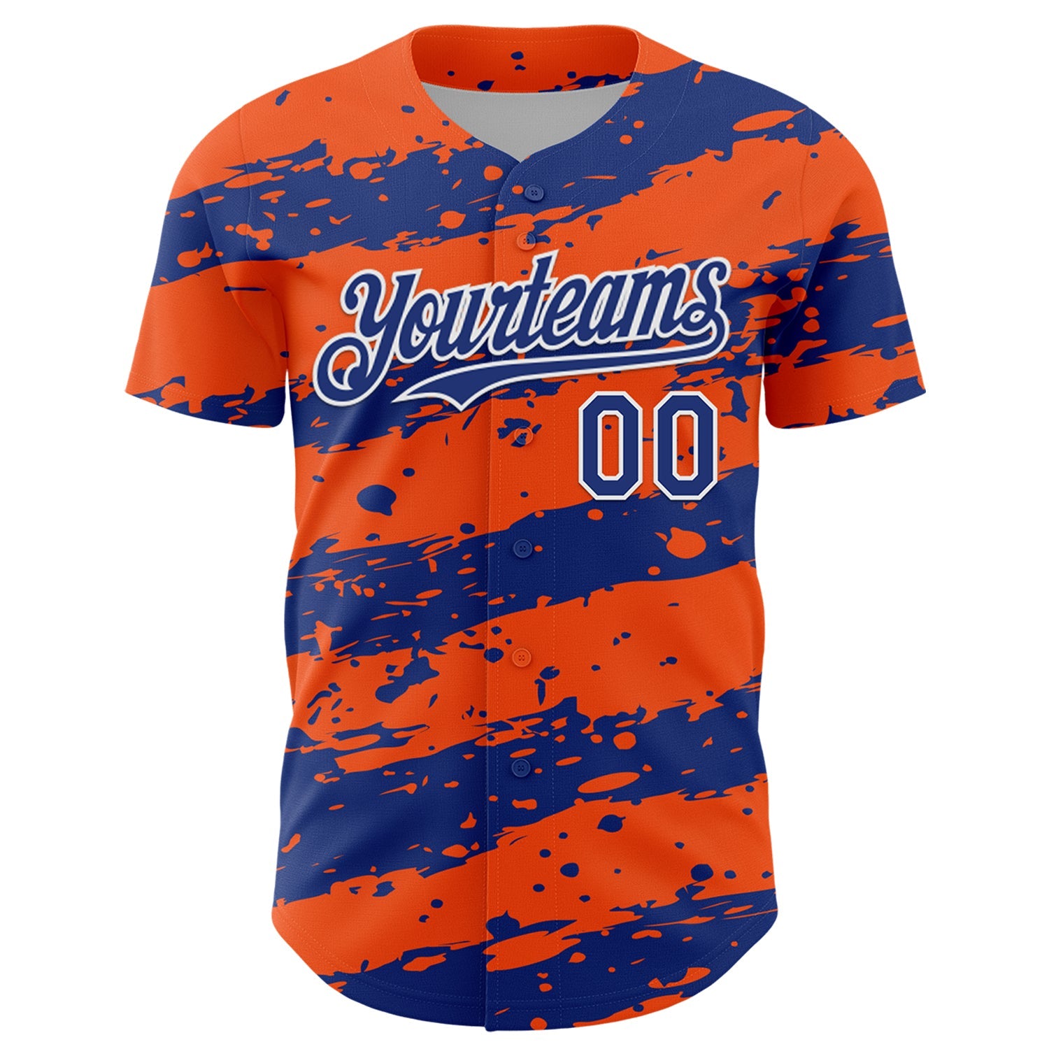 Custom Orange Royal-White 3D Pattern Design Paint Splash Stripe Authentic Baseball Jersey