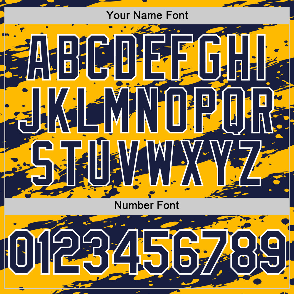 Custom Gold Navy-White 3D Pattern Design Paint Splash Stripe Authentic Baseball Jersey