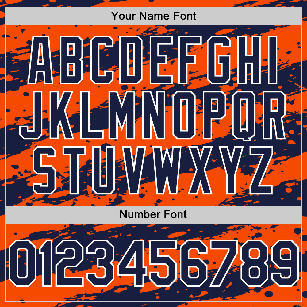 Custom Orange Navy-White 3D Pattern Design Paint Splash Stripe Authentic Baseball Jersey