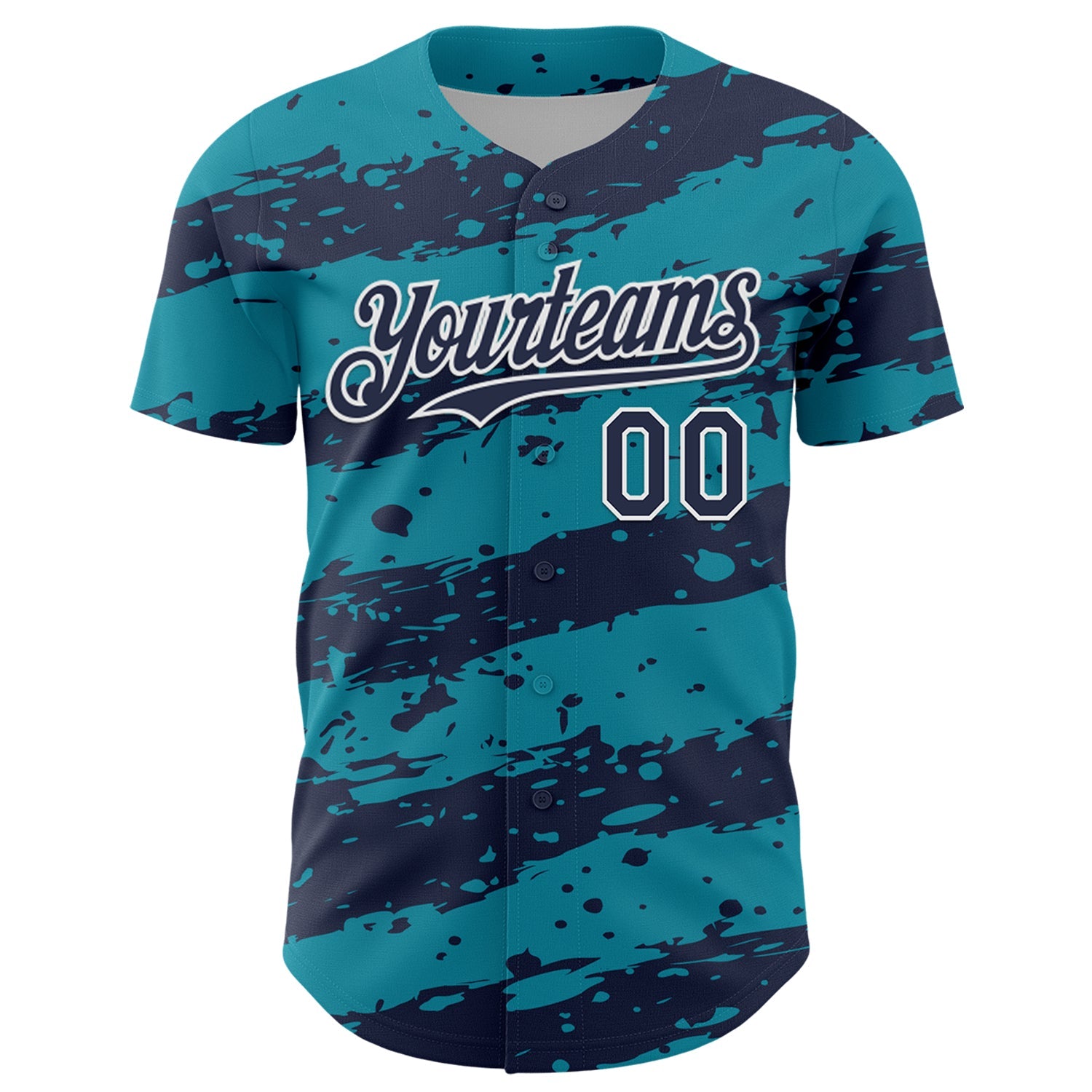 Custom Teal Navy-White 3D Pattern Design Paint Splash Stripe Authentic Baseball Jersey