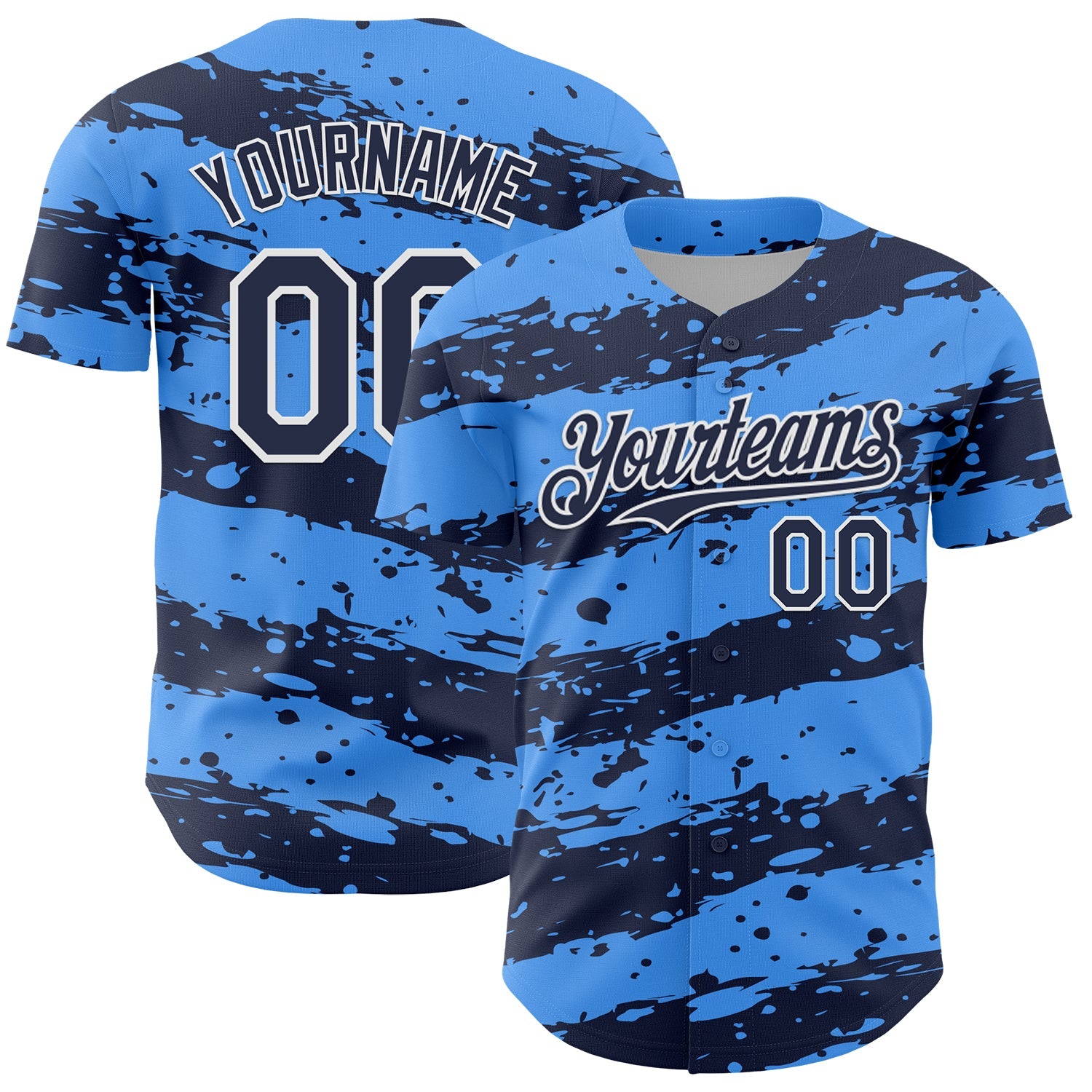 Custom Electric Blue Navy-White 3D Pattern Design Paint Splash Stripe Authentic Baseball Jersey