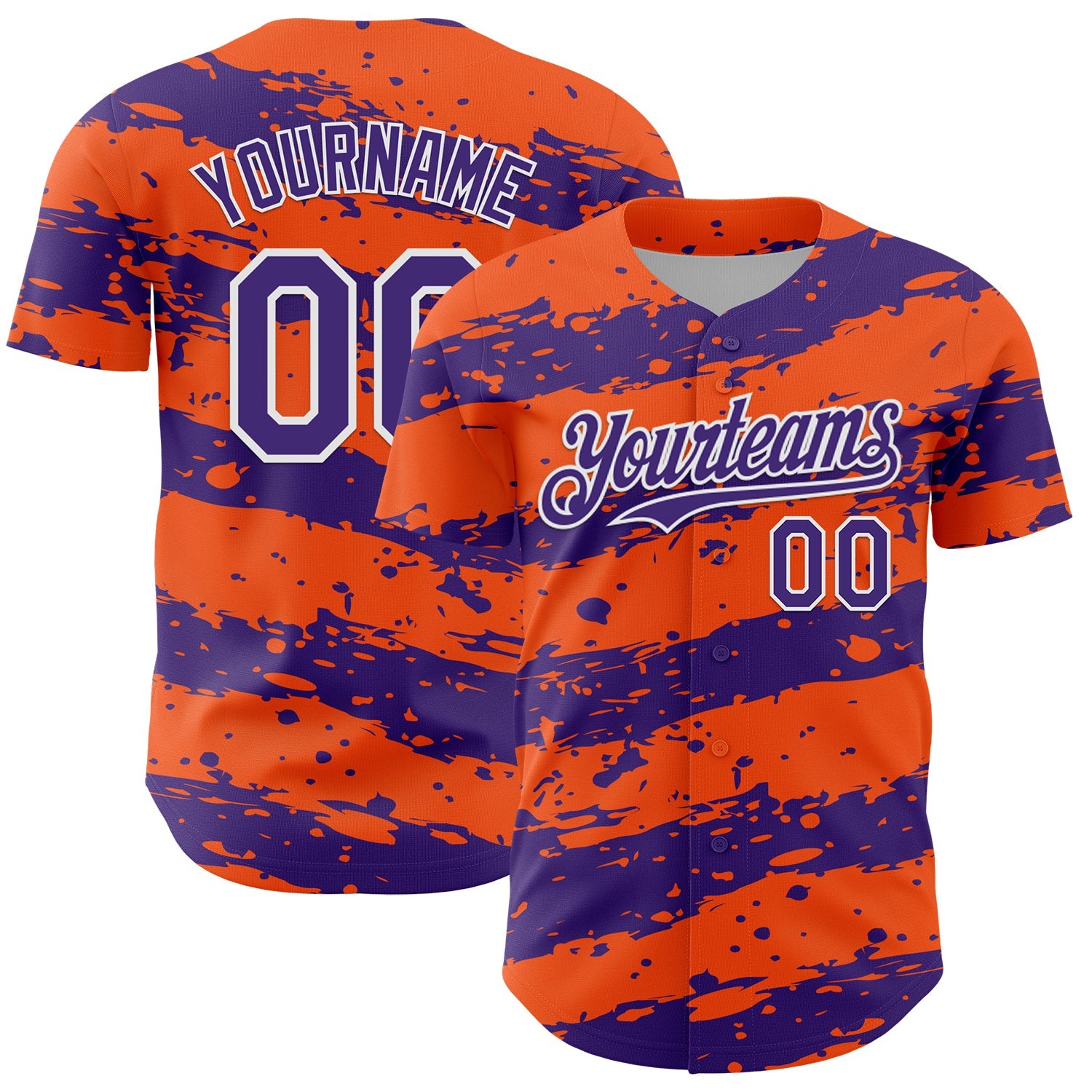Custom Orange Purple-White 3D Pattern Design Paint Splash Stripe Authentic Baseball Jersey