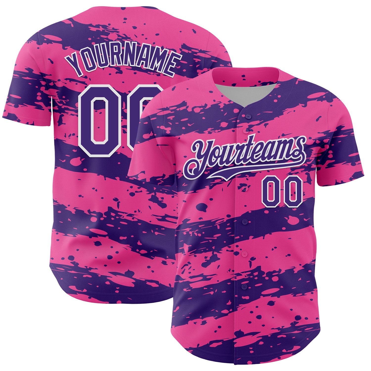 Custom Pink Purple-White 3D Pattern Design Paint Splash Stripe Authentic Baseball Jersey