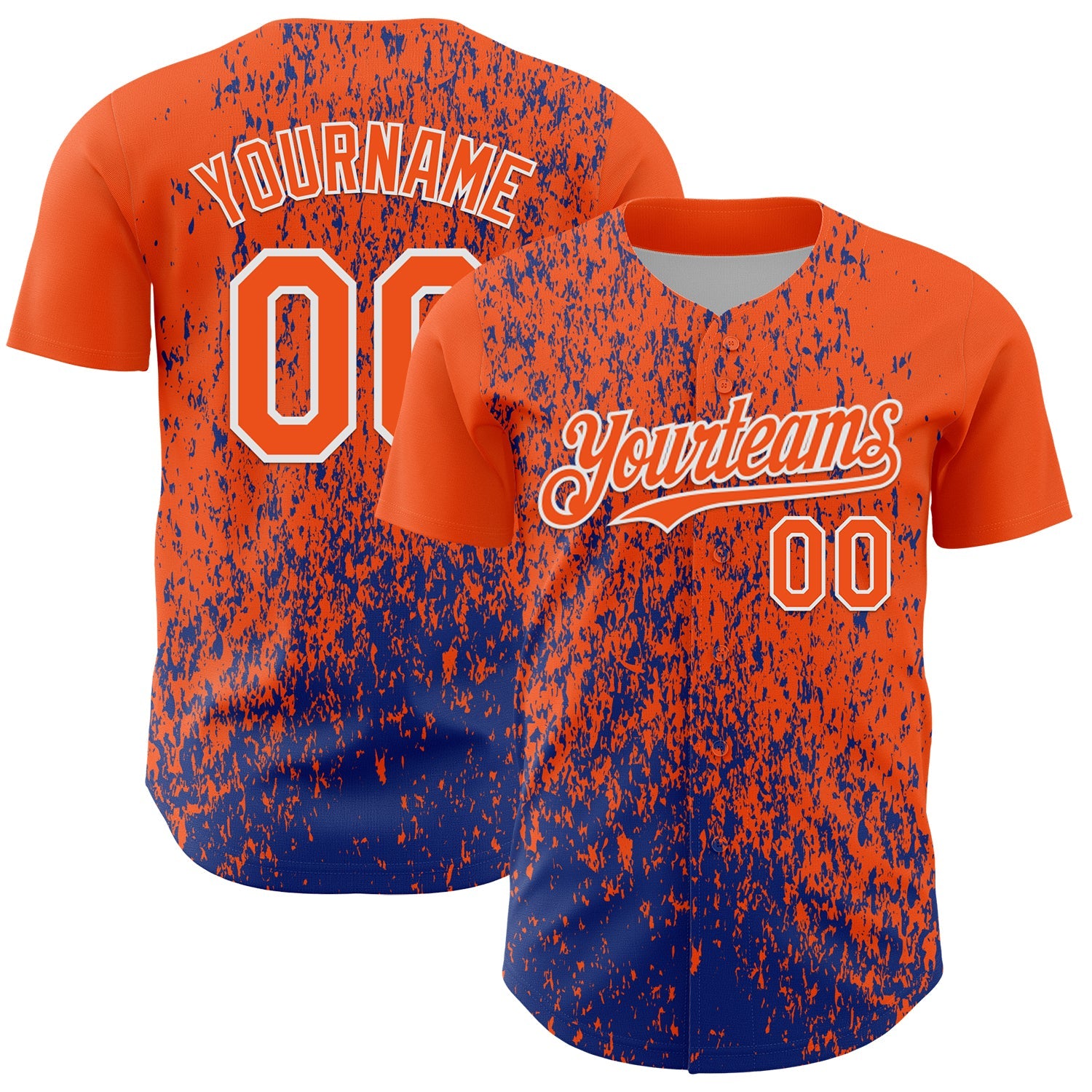 Custom Orange Royal-White 3D Pattern Design Abstract Fragment Splatter Authentic Baseball Jersey