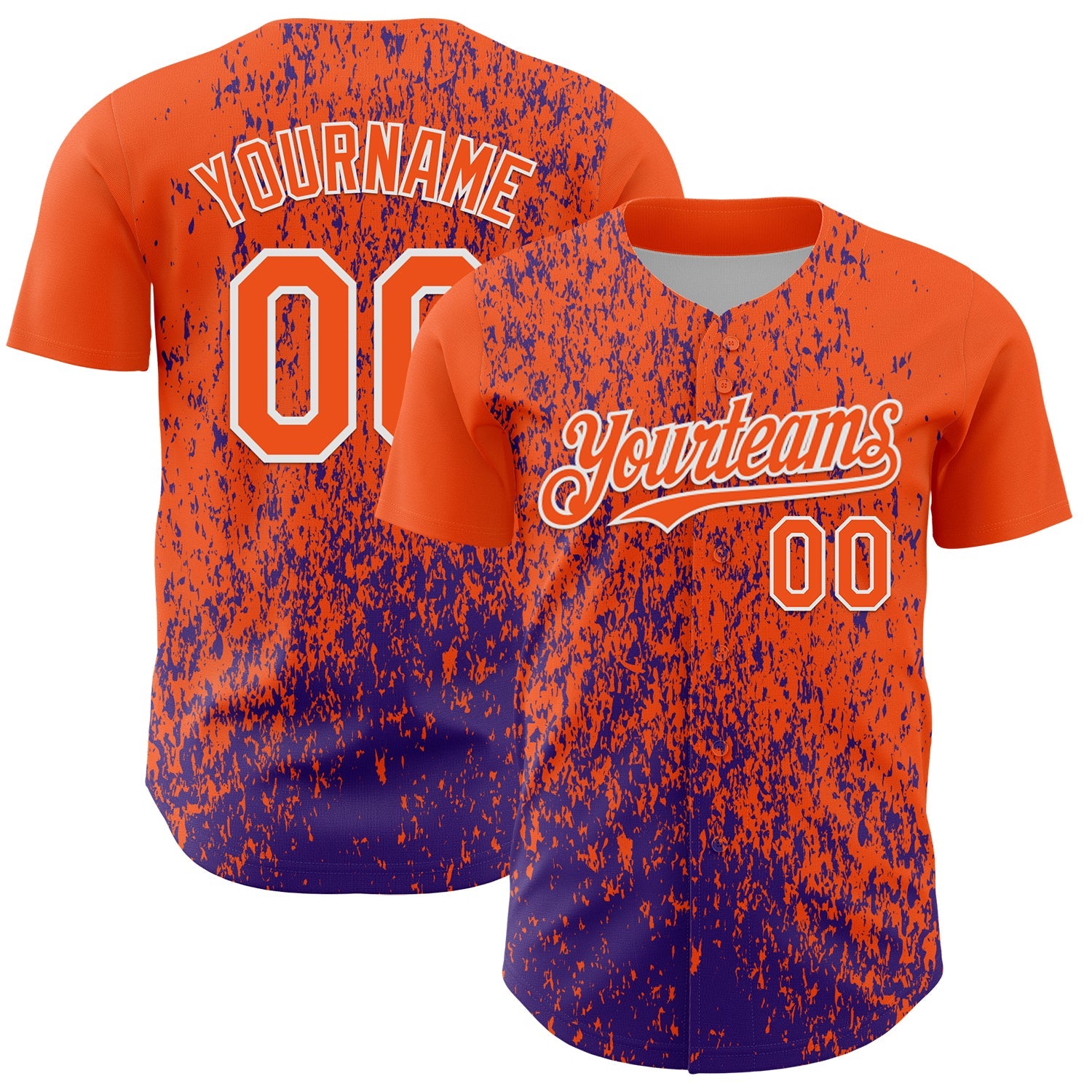 Custom Orange Purple-White 3D Pattern Design Abstract Fragment Splatter Authentic Baseball Jersey