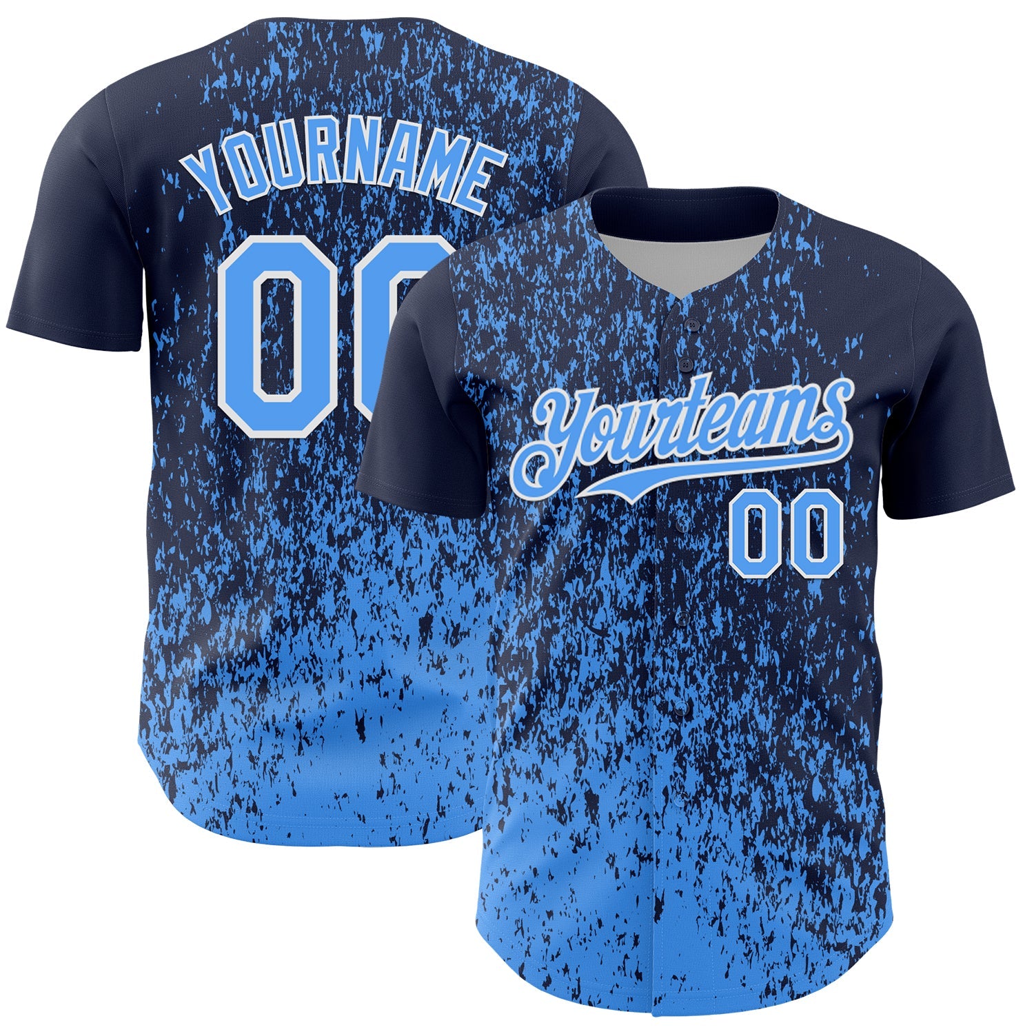 Custom Navy Electric Blue-White 3D Pattern Design Abstract Fragment Splatter Authentic Baseball Jersey