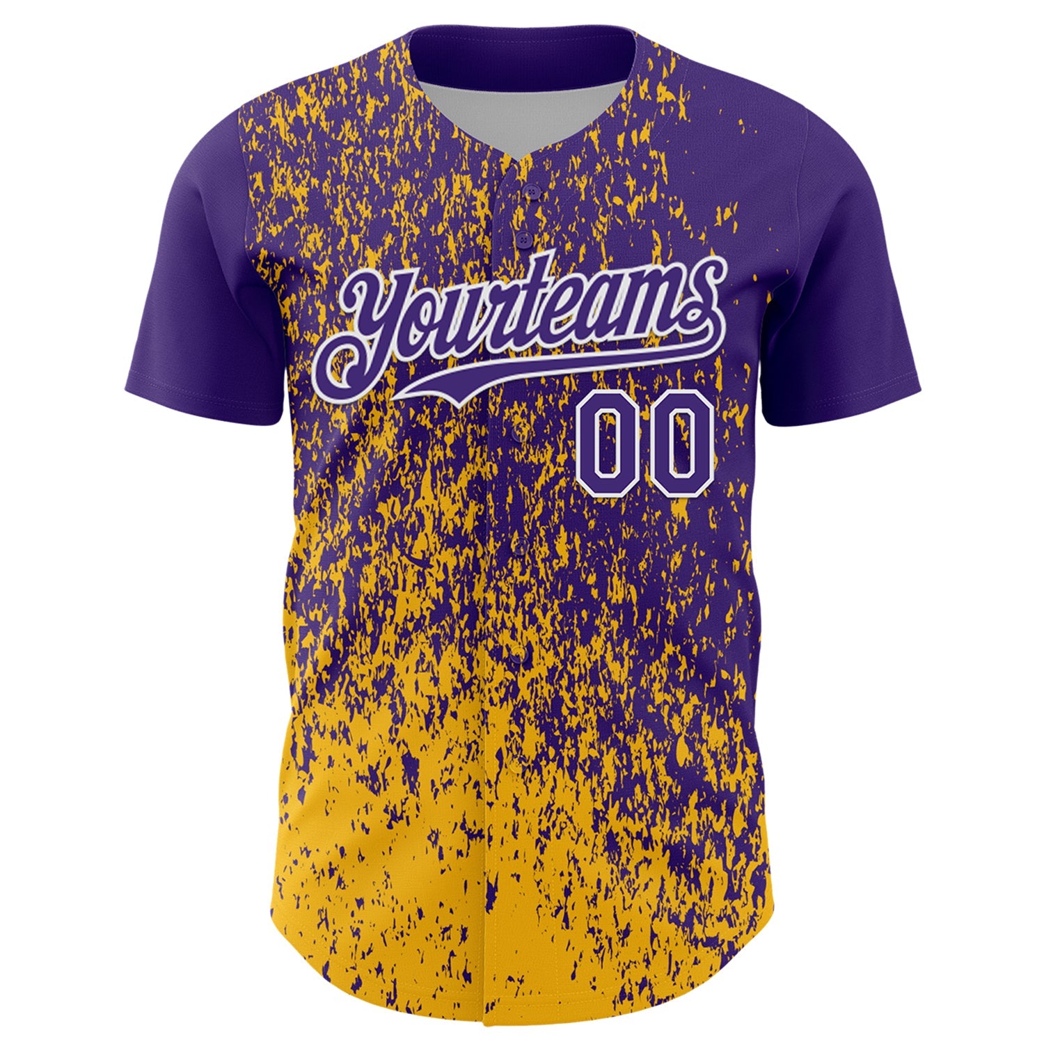 Custom Purple Gold-White 3D Pattern Design Abstract Fragment Splatter Authentic Baseball Jersey