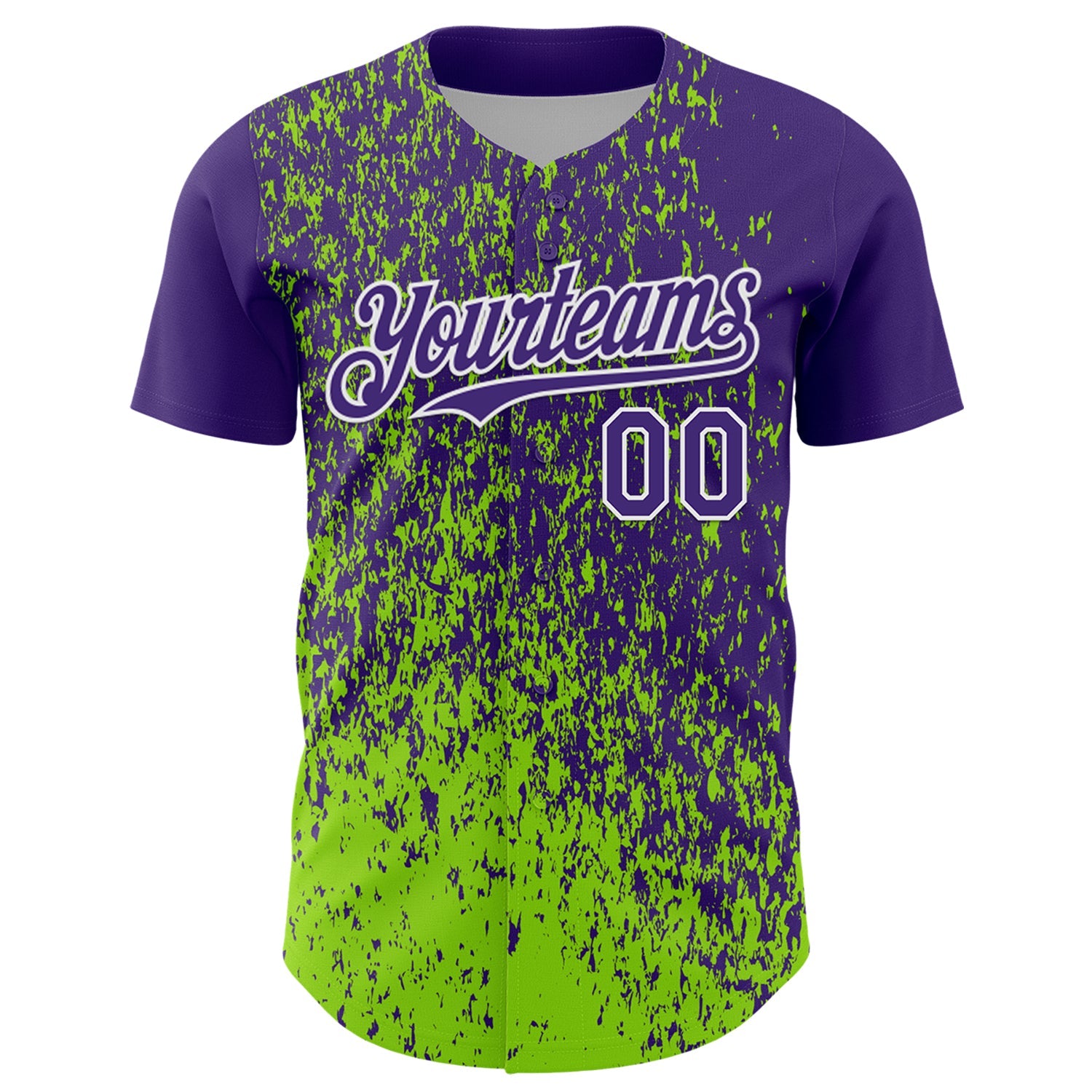Custom Purple Neon Green-White 3D Pattern Design Abstract Fragment Splatter Authentic Baseball Jersey