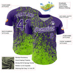 Custom Purple Neon Green-White 3D Pattern Design Abstract Fragment Splatter Authentic Baseball Jersey