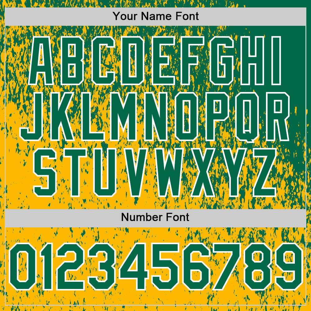 Custom Kelly Green Gold-White 3D Pattern Design Abstract Fragment Splatter Authentic Baseball Jersey