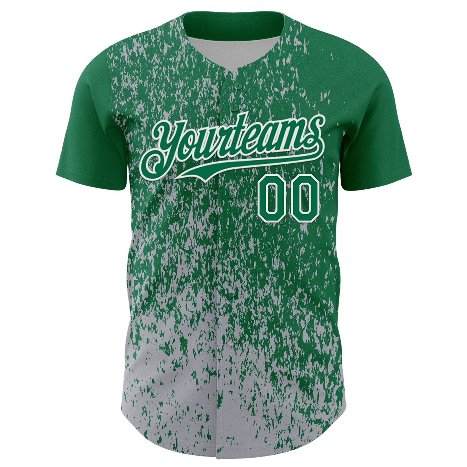 Custom Kelly Green Gray-White 3D Pattern Design Abstract Fragment Splatter Authentic Baseball Jersey
