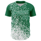 Custom Kelly Green White 3D Pattern Design Abstract Fragment Splatter Authentic Baseball Jersey