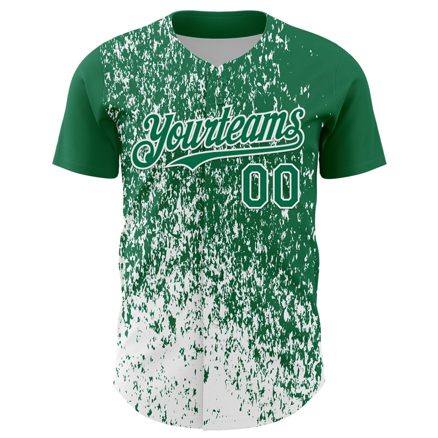 Custom Kelly Green White 3D Pattern Design Abstract Fragment Splatter Authentic Baseball Jersey