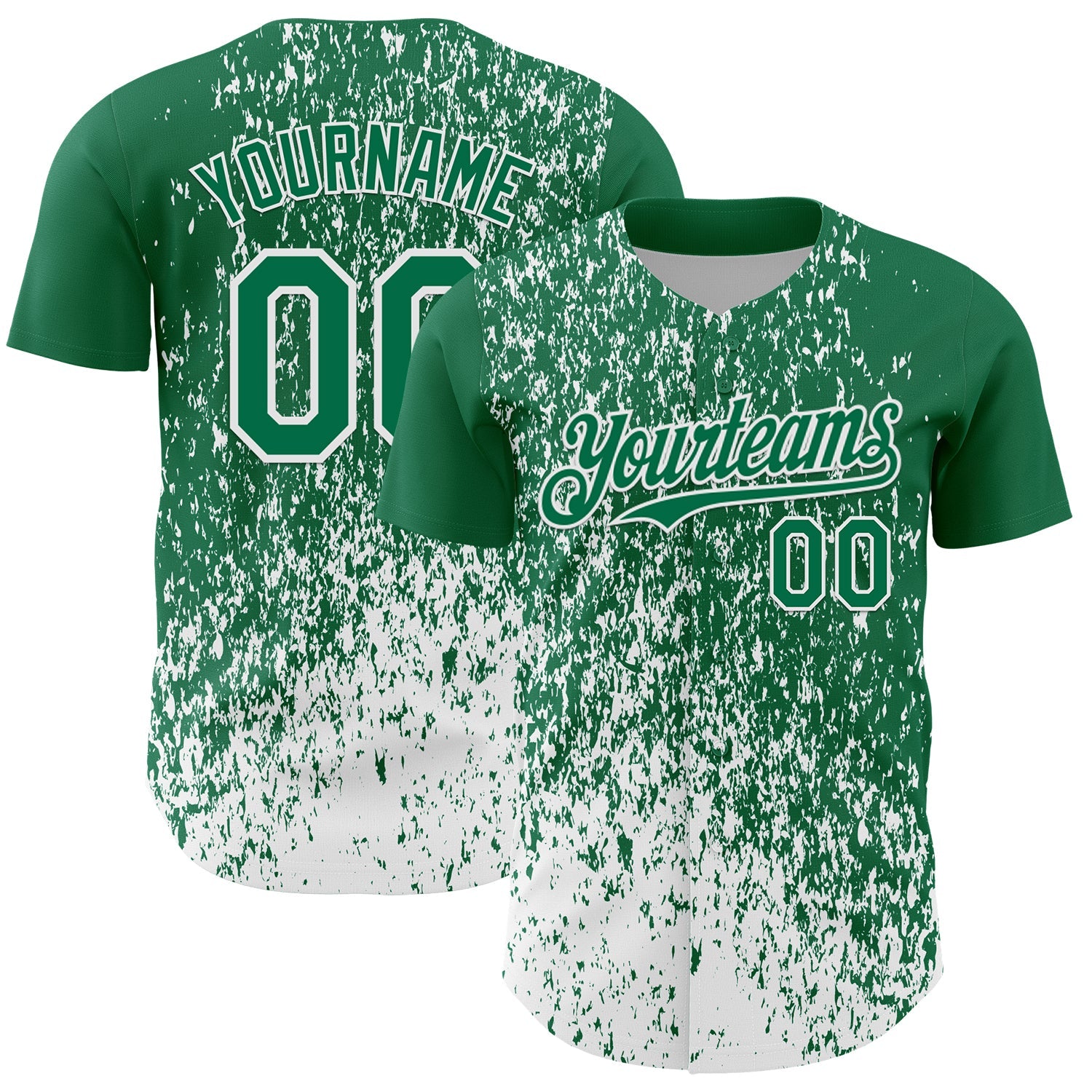 Custom Kelly Green White 3D Pattern Design Abstract Fragment Splatter Authentic Baseball Jersey