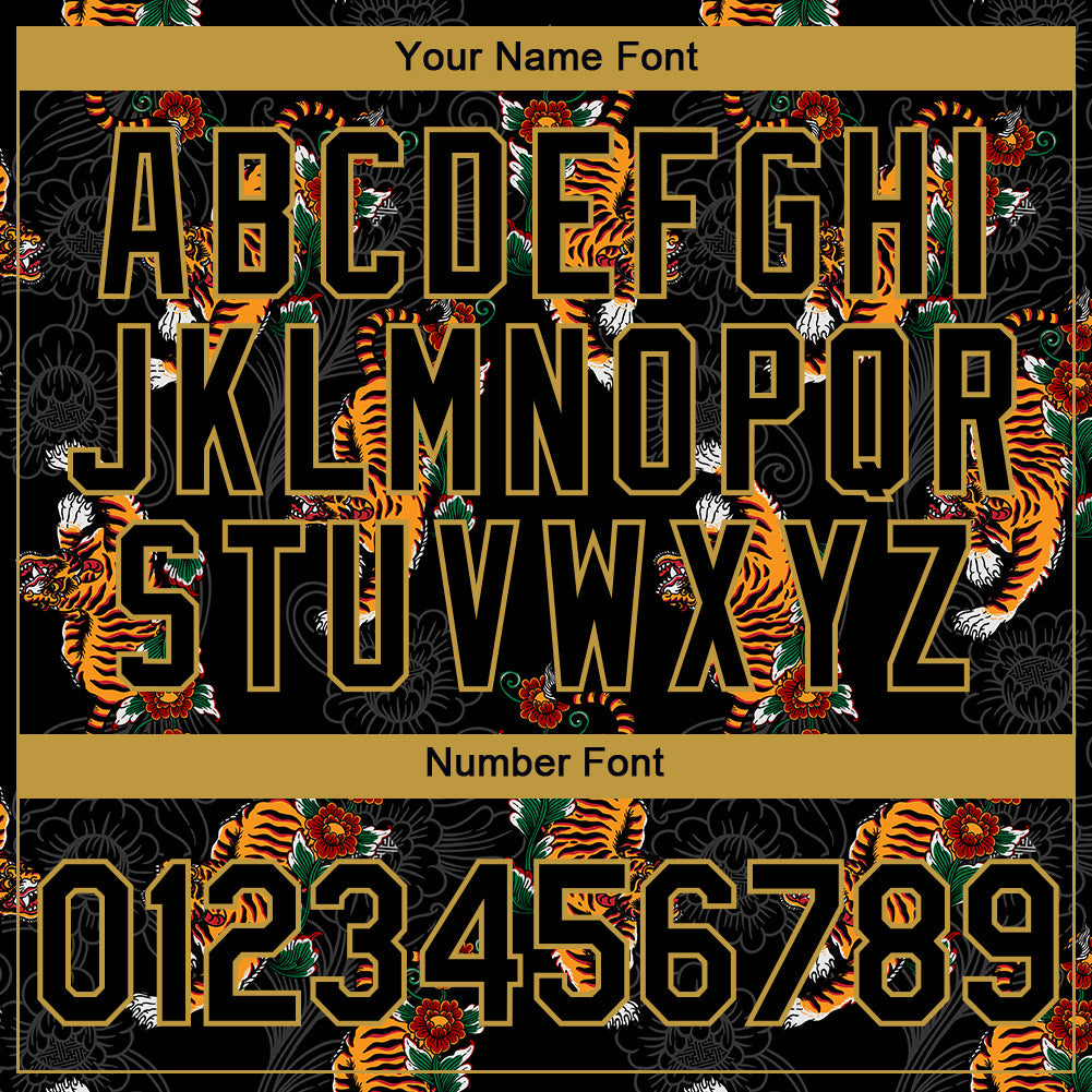Custom Black Old Gold 3D Pattern Design Tiger Performance T-Shirt