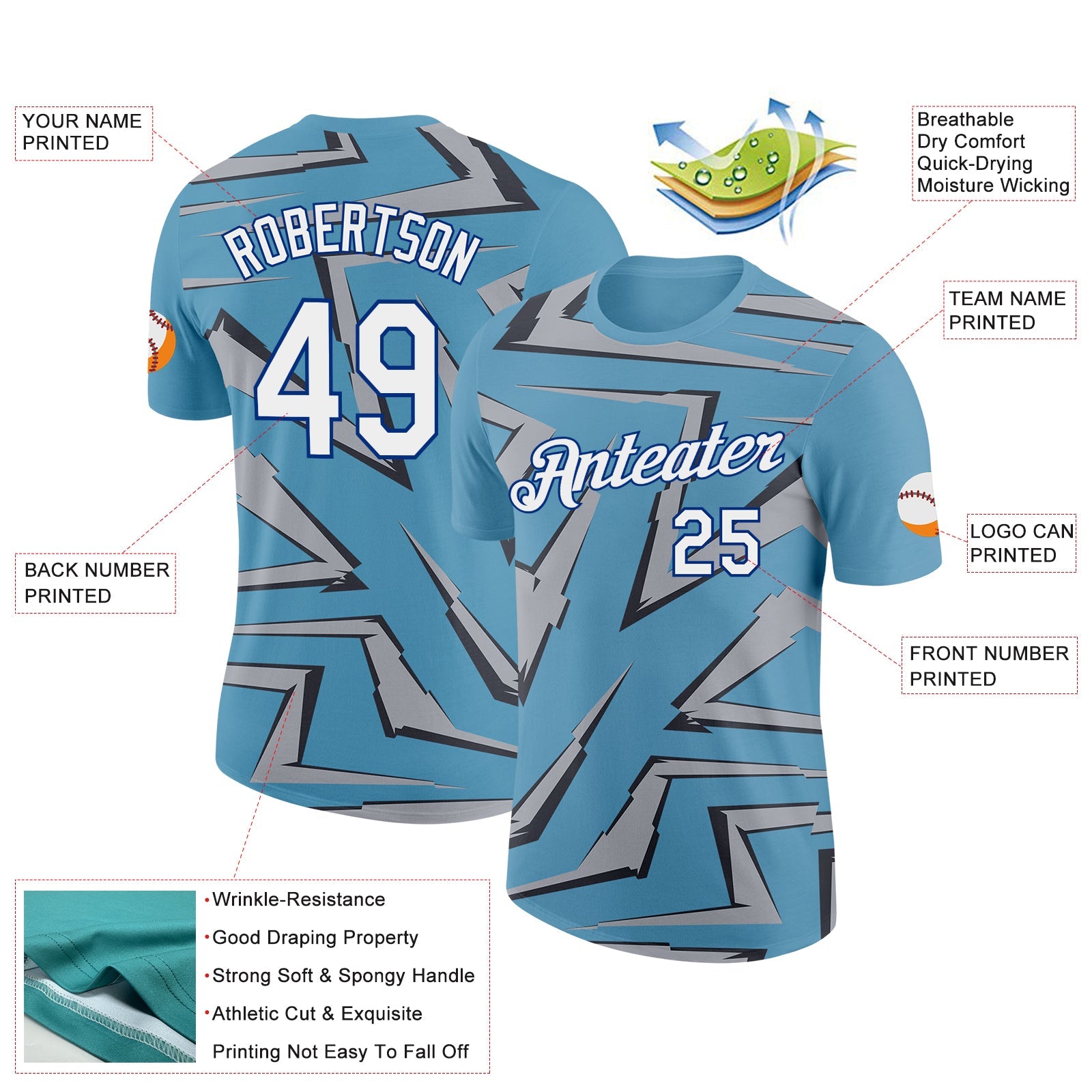 Custom Shadow Blue White-Royal 3D Esports Performance T-Shirt