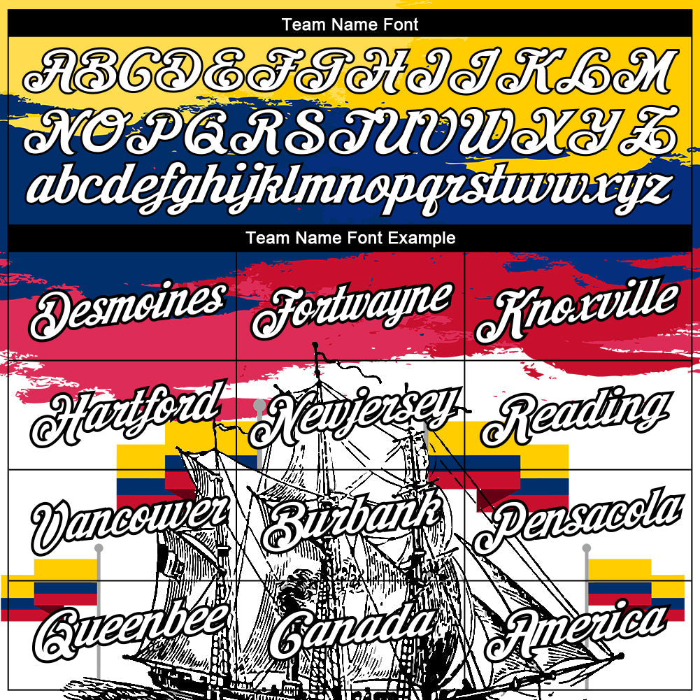 Custom Gold Royal Red-Black 3D Pattern Design Sailing Ship Columbus Day Colombian Flag Performance T-Shirt