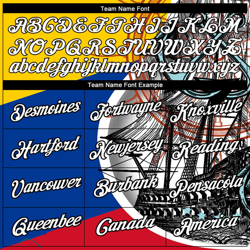 Custom Gold Royal Red-Black 3D Pattern Design Sailing Ship Columbus Day Colombian Flag Performance T-Shirt