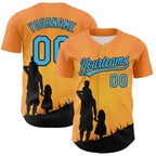 Custom Bay Orange Sky Blue-Black 3D Pattern Design Father's Day Family Love Authentic Baseball Jersey