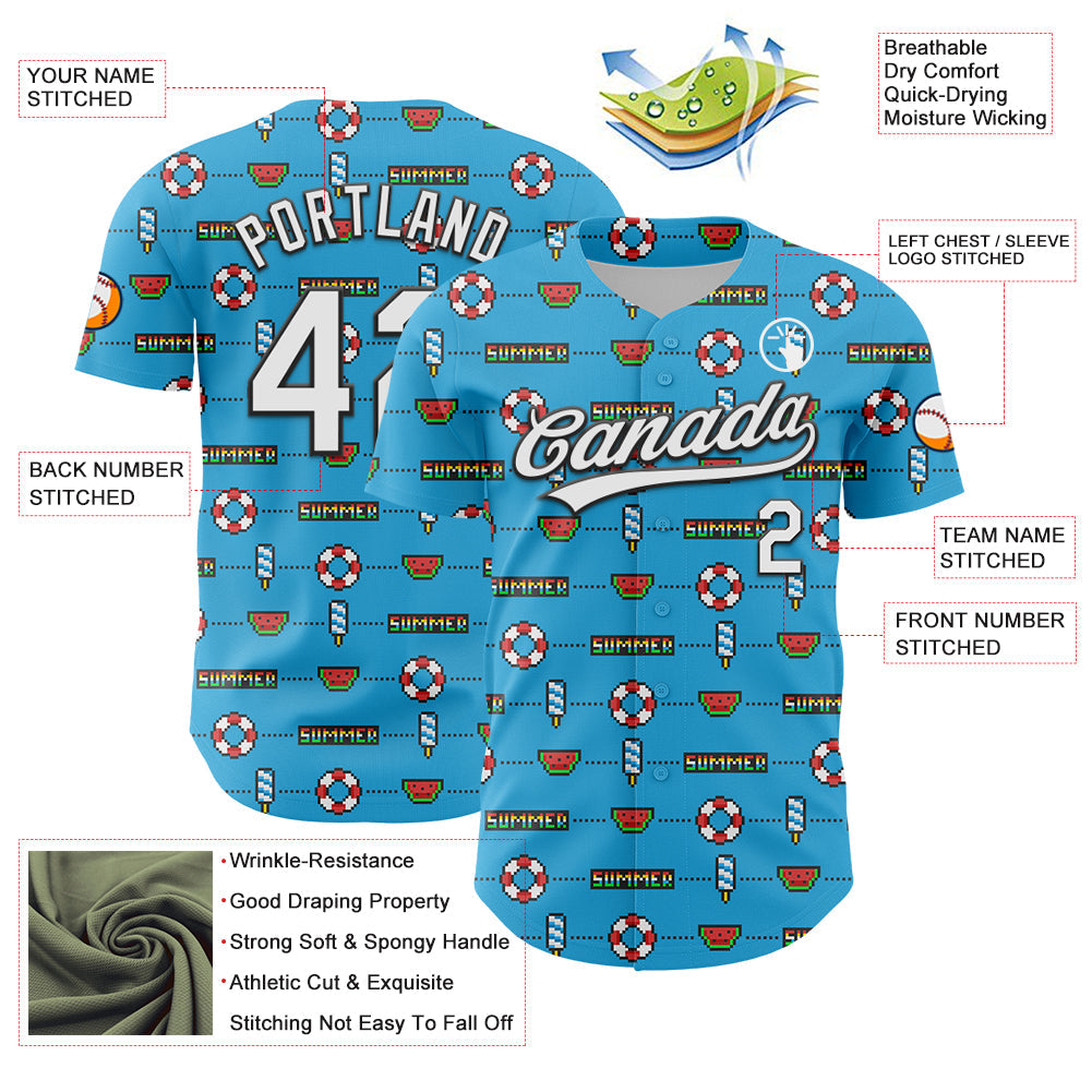 Custom Sky Blue White-Black 3D Hawaii Summer Fruit Watermelon Authentic Baseball Jersey