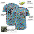 Custom Sky Blue Black-White 3D Pattern Design Funny Cartoon Emoji Authentic Baseball Jersey