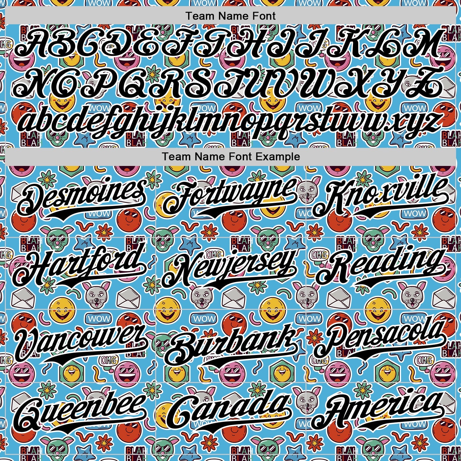 Custom Sky Blue Black-White 3D Pattern Design Funny Cartoon Emoji Authentic Baseball Jersey