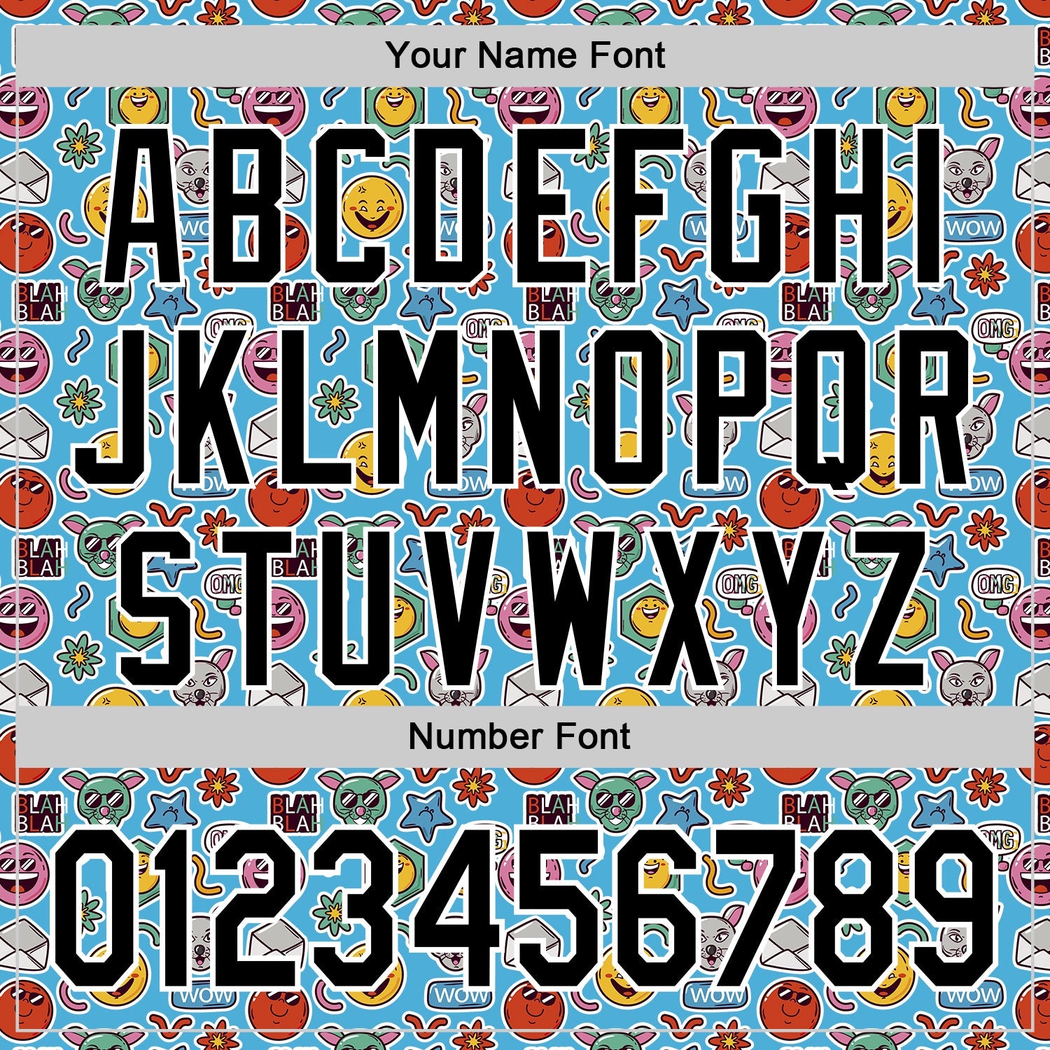 Custom Sky Blue Black-White 3D Pattern Design Funny Cartoon Emoji Authentic Baseball Jersey