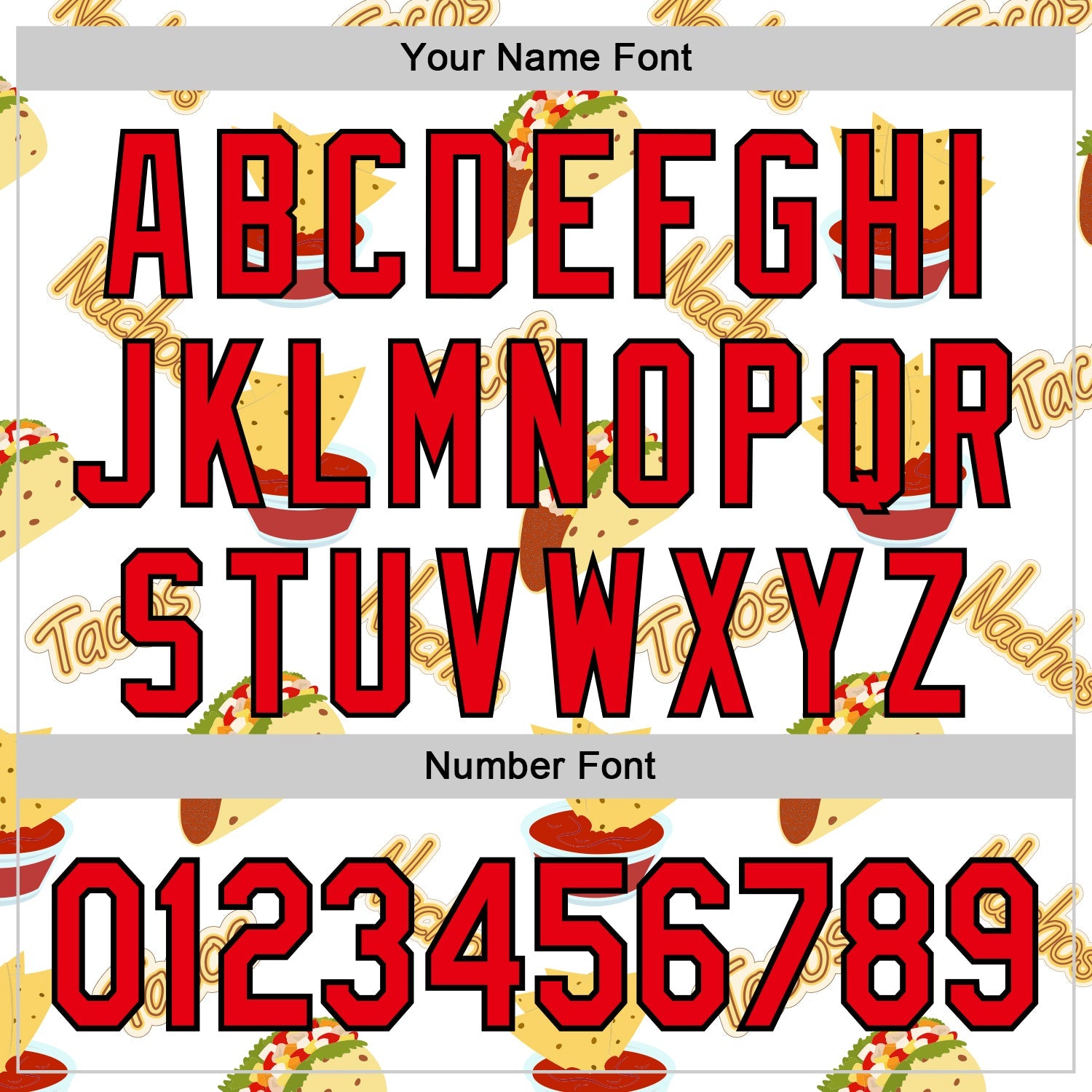 Custom White Fire Red-Black 3D Mexican Festival Taco Cinco de Mayo Authentic Baseball Jersey