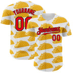 Custom White Fire Red-Black 3D Mexican Festival Nachos And Tacos Cinco de Mayo Authentic Baseball Jersey