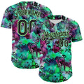 Custom Pea Green Black 3D Graffiti Skull Authentic Baseball Jersey
